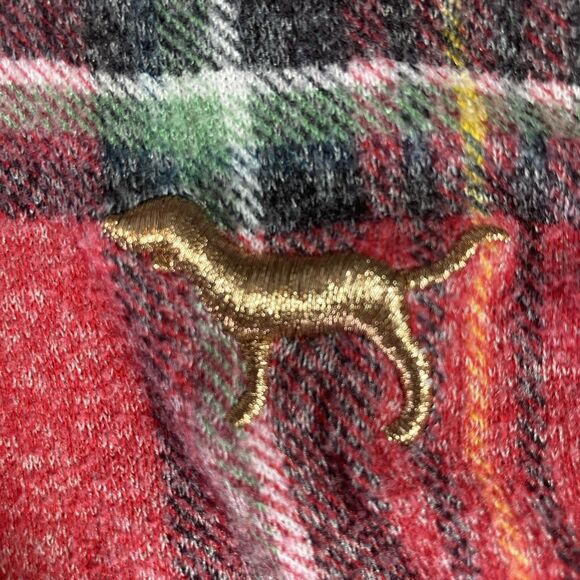 VICTORIAS SECRET PINK Pajama Top Lounge Red Plaid Gold Dog Logo Womens S Cozy - Picture 5 of 6